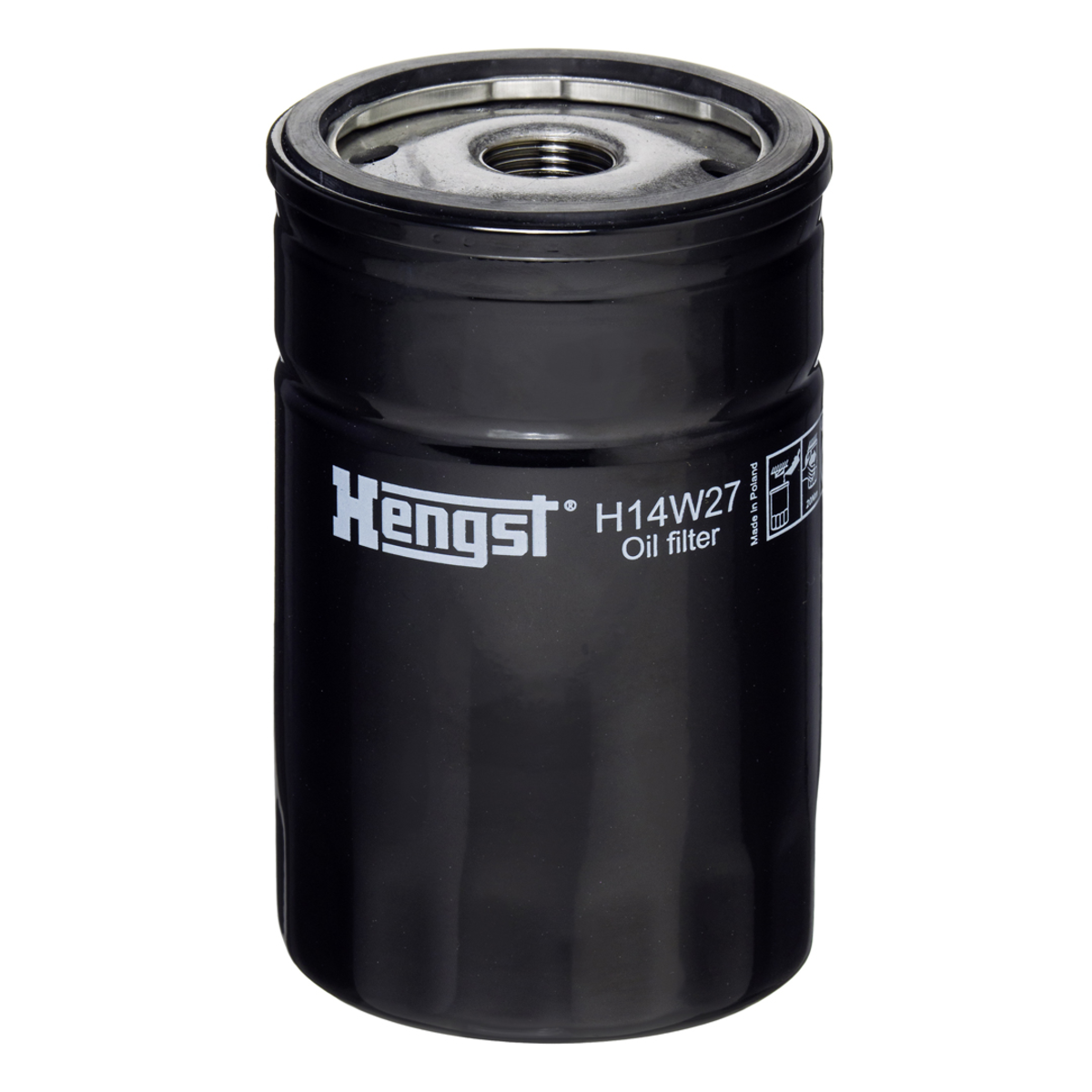 WorldPac HENGST oil filter H14W27 for Audi, VW, Porsche engine, shown in the product image.