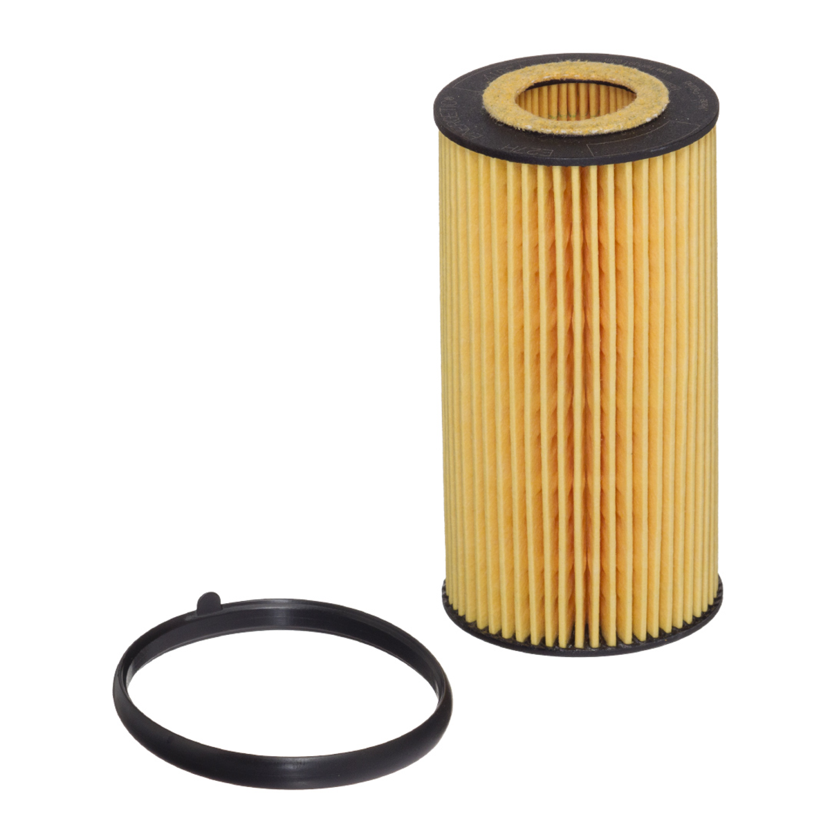 Hengst engine oil filter E27H D125 for Audi, VW, Porsche vehicles, shown in a detailed image with brand branding visible.