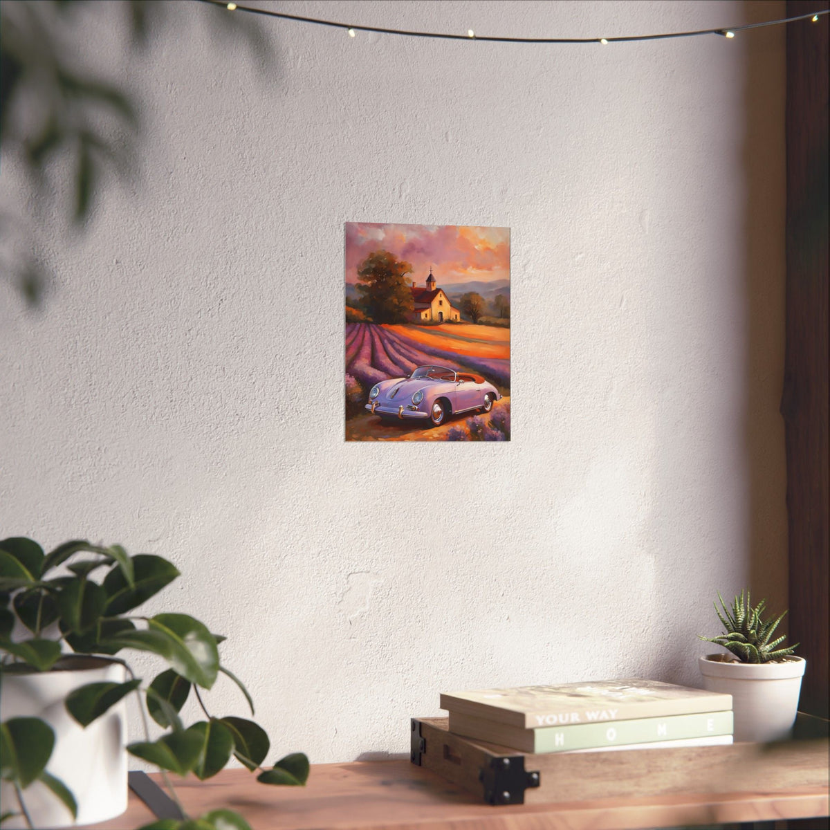 Vintage 1956 Porsche 356 Speedster Poster | Provence Lavender Field Sunset Wall Art | Impressionist European Classic Sports Car Fine Art Paper Print