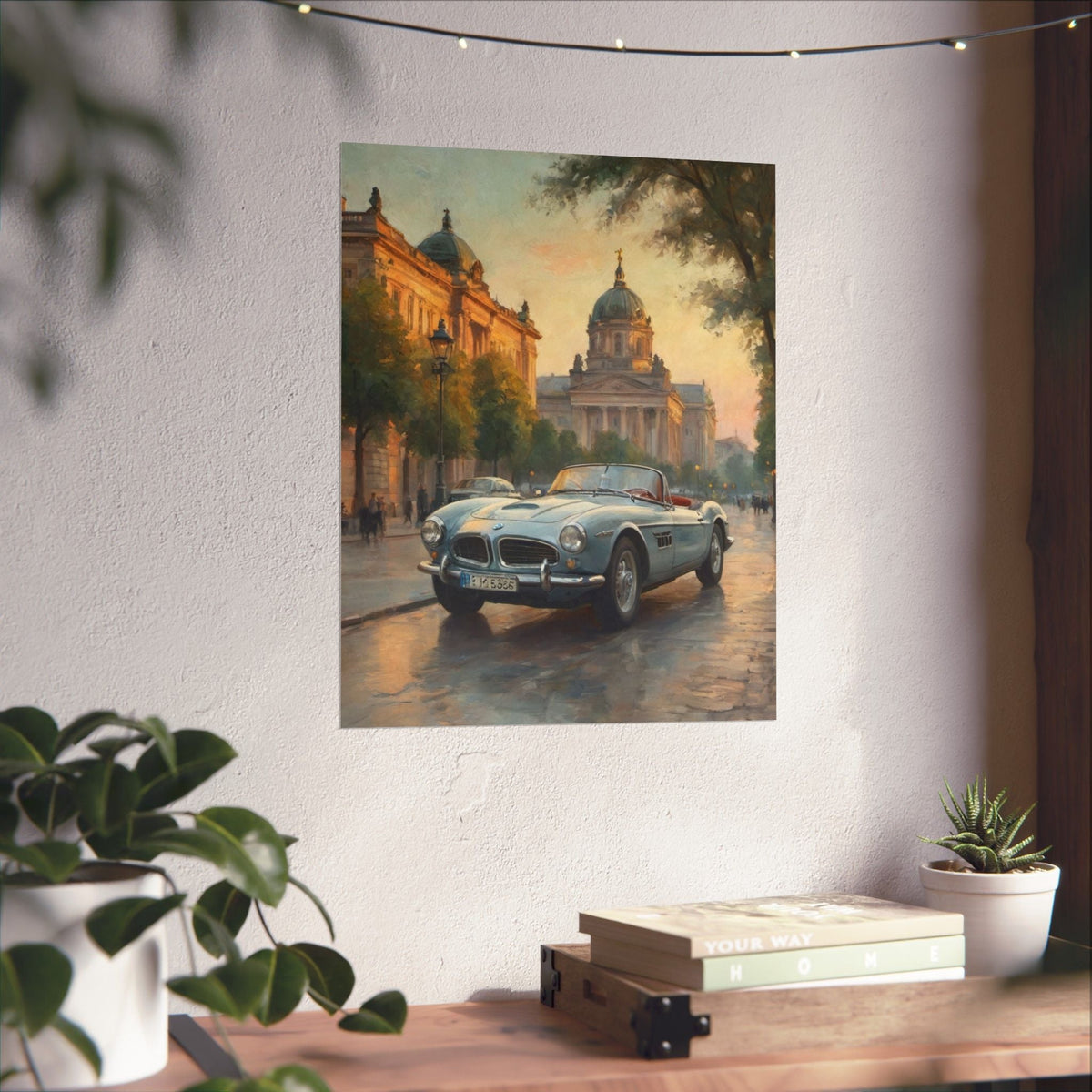 Vintage 1957 BMW 507 Roadster Poster | European City Boulevard Sunset Wall Art | Impressionist European Classic Sports Car Fine Art Paper Print