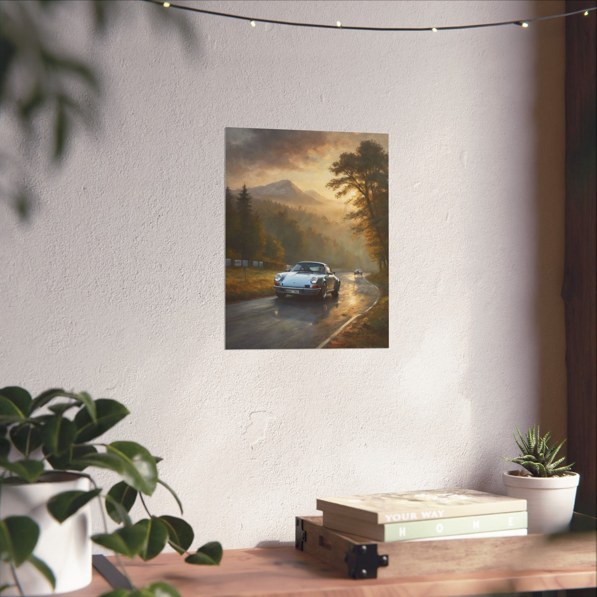 1973 Porsche 911 Wall Art Silver Metallic Nürburgring Nordschleife Misty Forest Racetrack Sunrise Poster Classic German Sports Car Oil Painting Fine Art Print for Home Office Decor