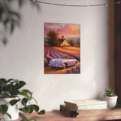 Vintage 1956 Porsche 356 Speedster Poster | Provence Lavender Field Sunset Wall Art | Impressionist European Classic Sports Car Fine Art Paper Print