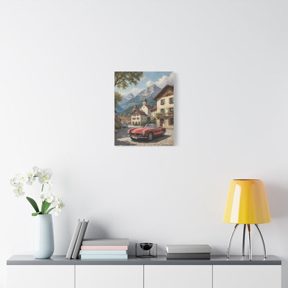 Vintage 1957 BMW 507 Roadster Canvas Wall Art | Bavarian Alpine Village Canvas Print | Impressionist Classic European Sports Car Art for Living Room & Office