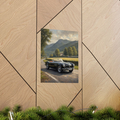 Vintage 1957 BMW 507 Roadster Poster | Countryside Mountain Road Wall Art | Impressionist European Classic Sports Car Fine Art Paper Print