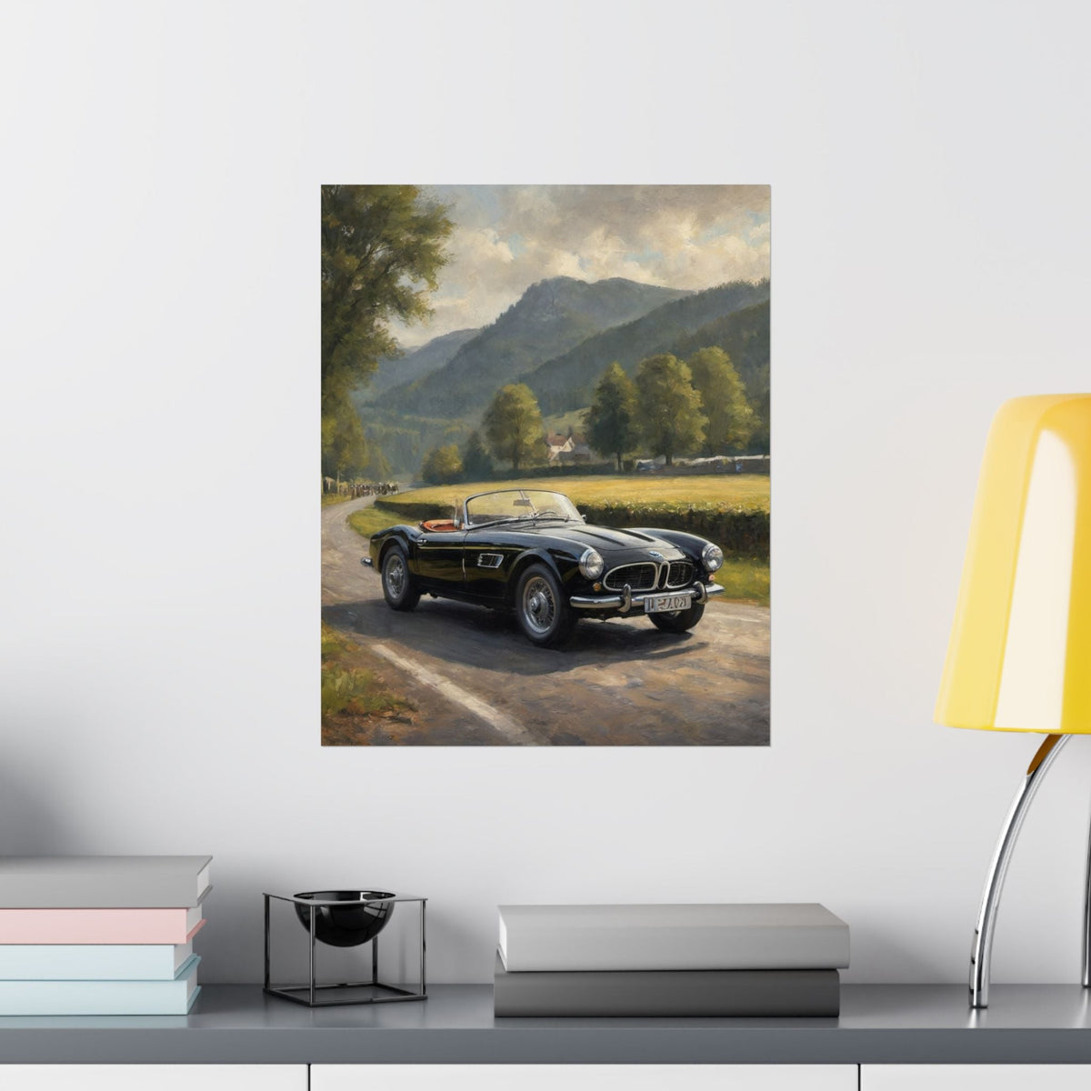 Vintage 1957 BMW 507 Roadster Poster | Countryside Mountain Road Wall Art | Impressionist European Classic Sports Car Fine Art Paper Print
