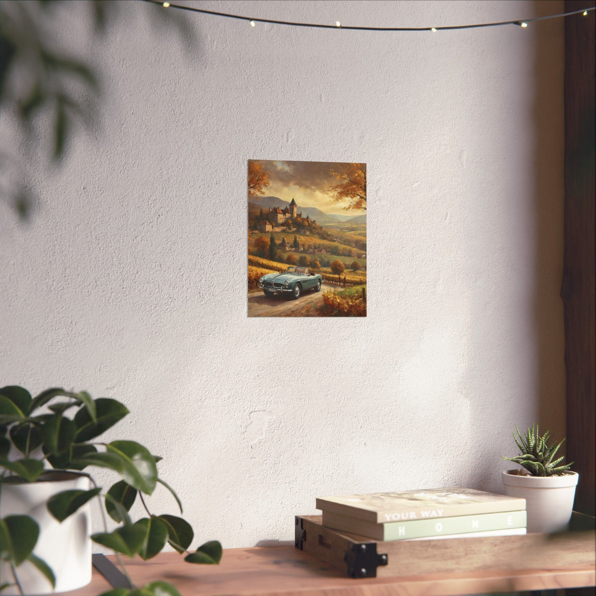 Vintage 1957 BMW 507 Roadster Poster | Autumn Vineyard Castle Valley Wall Art | Impressionist European Classic Sports Car Fine Art Paper Print