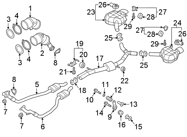 Bayern Automotive catalytic converter for Audi RS5 EA839 2.9L, left side, 2018–2025