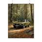 1973 BMW 30 CSL Wall Art Taiga Metallic Green Autumn Forest Sunlight Poster Classic German Sports Coupe Oil Painting Fine Art Print for Home Office Decor