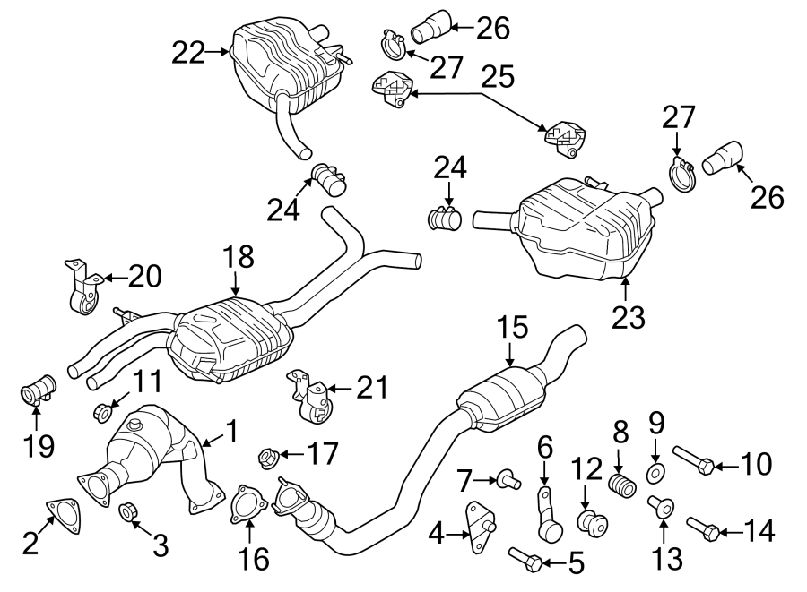 Bayern Automotive 3.0L DAS motor exhaust catalytic converter for Audi EA837 left side, 2012-2018, with visible metal components