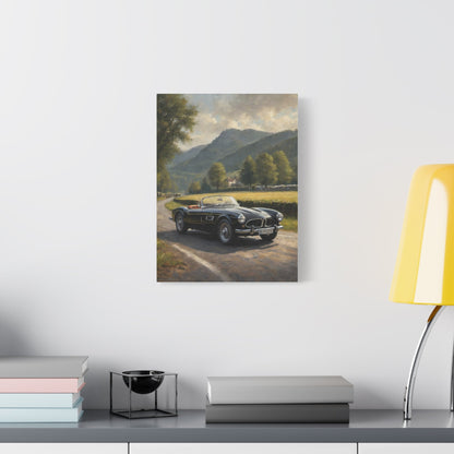 Vintage 1957 BMW 507 Roadster Canvas Wall Art | Countryside Mountain Road Canvas Print | Impressionist Classic European Sports Car Art for Living Room & Office