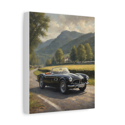 Vintage 1957 BMW 507 Roadster Canvas Wall Art | Countryside Mountain Road Canvas Print | Impressionist Classic European Sports Car Art for Living Room & Office