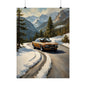 1973 BMW 30 CSL Wall Art Inka Orange Bronze Alpine Mountain Pass Snow Road Poster Classic German Sports Coupe Oil Painting Fine Art Print for Home Office Decor