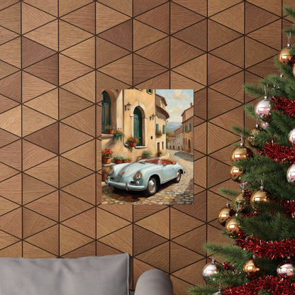 Vintage 1956 Porsche 356 Speedster Poster | Italian Village Street Wall Art | Impressionist European Classic Sports Car Fine Art Paper Print