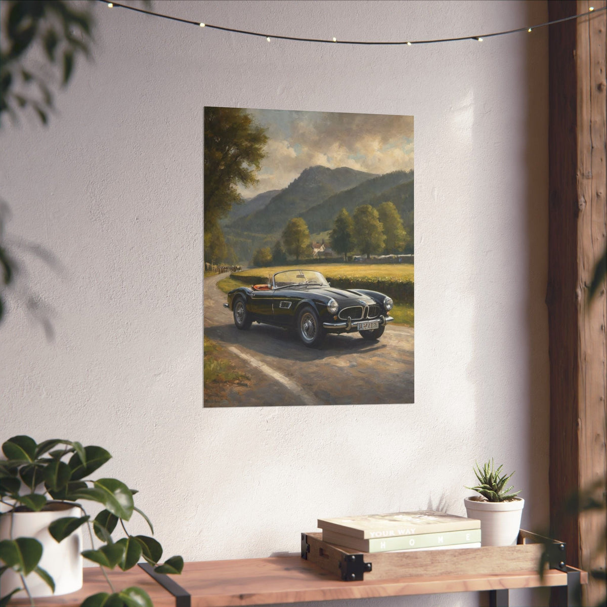 Vintage 1957 BMW 507 Roadster Poster | Countryside Mountain Road Wall Art | Impressionist European Classic Sports Car Fine Art Paper Print