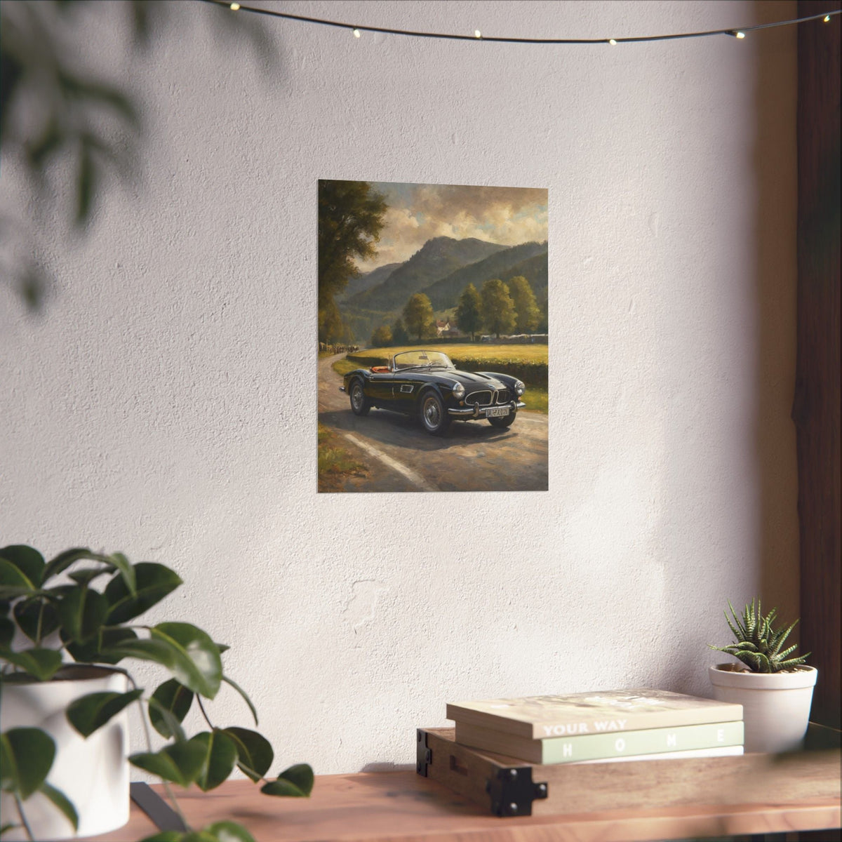 Vintage 1957 BMW 507 Roadster Poster | Countryside Mountain Road Wall Art | Impressionist European Classic Sports Car Fine Art Paper Print