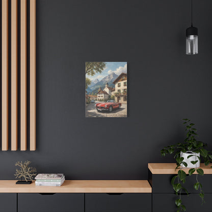 Vintage 1957 BMW 507 Roadster Canvas Wall Art | Bavarian Alpine Village Canvas Print | Impressionist Classic European Sports Car Art for Living Room & Office