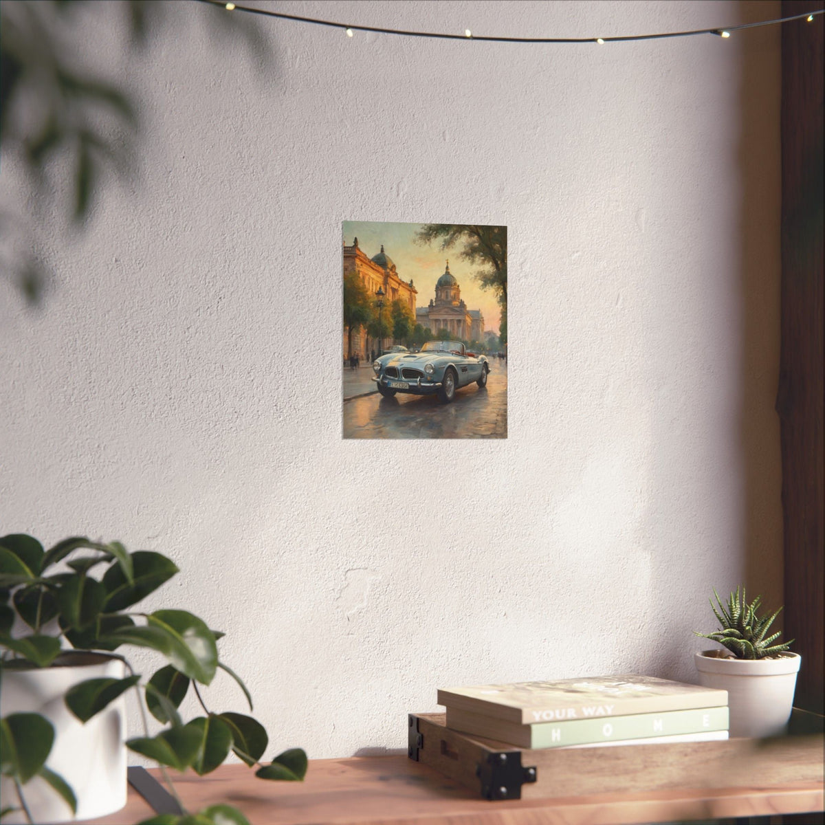 Vintage 1957 BMW 507 Roadster Poster | European City Boulevard Sunset Wall Art | Impressionist European Classic Sports Car Fine Art Paper Print