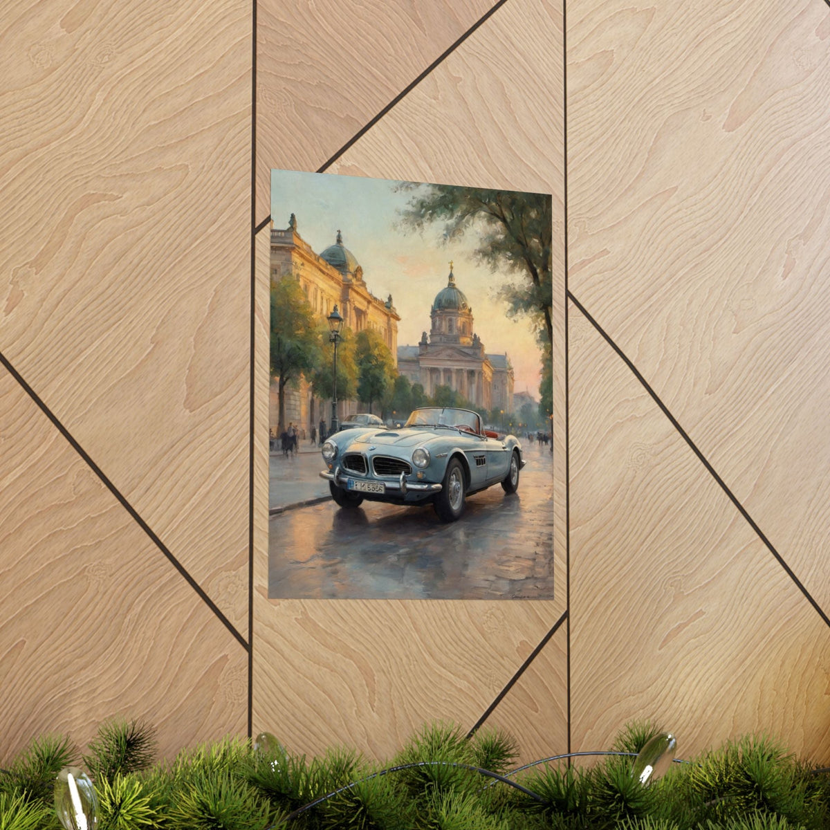 Vintage 1957 BMW 507 Roadster Poster | European City Boulevard Sunset Wall Art | Impressionist European Classic Sports Car Fine Art Paper Print