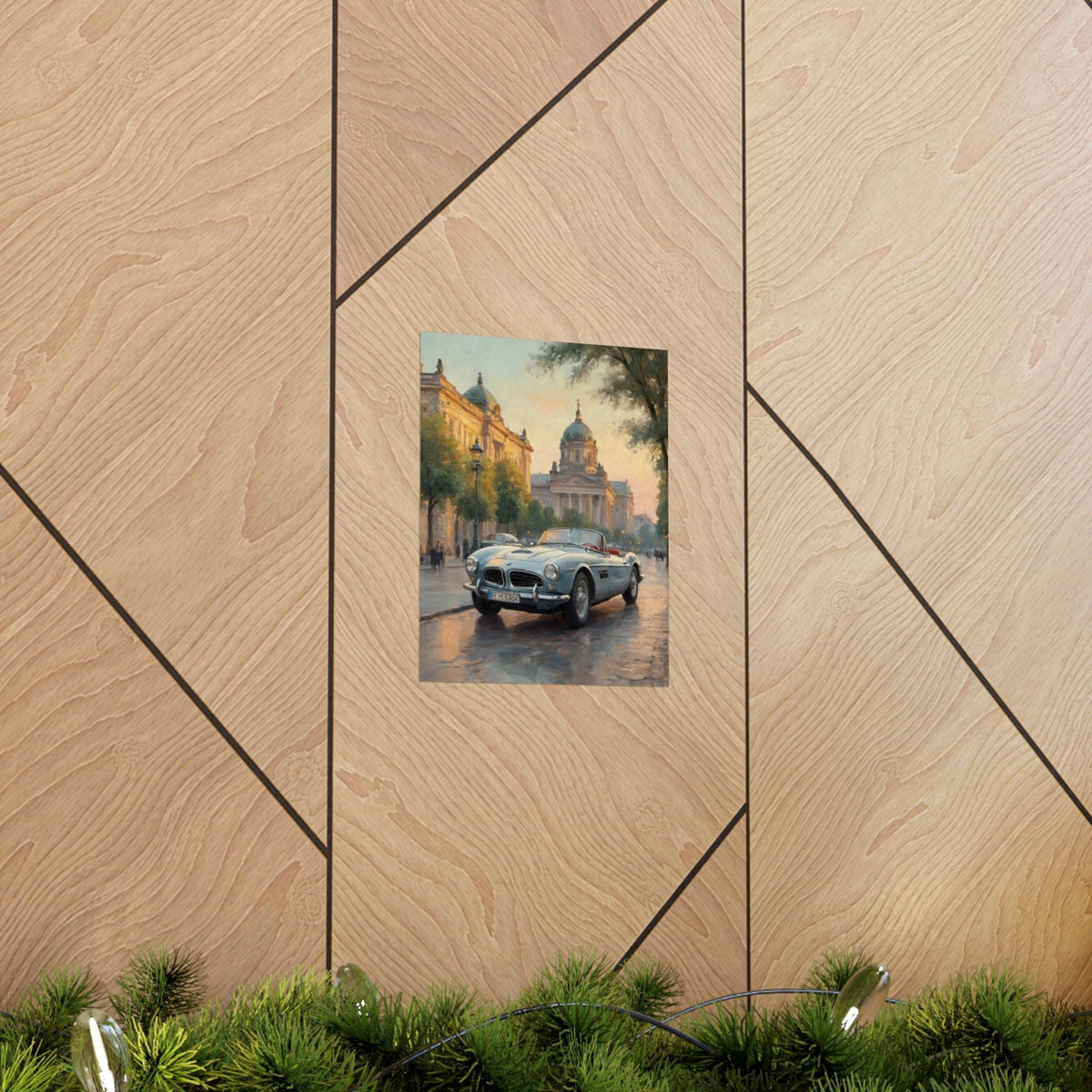 Vintage 1957 BMW 507 Roadster Poster | European City Boulevard Sunset Wall Art | Impressionist European Classic Sports Car Fine Art Paper Print