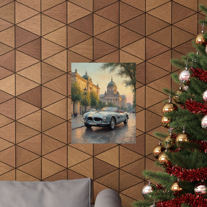 Vintage 1957 BMW 507 Roadster Poster | European City Boulevard Sunset Wall Art | Impressionist European Classic Sports Car Fine Art Paper Print