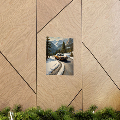 1973 BMW 30 CSL Wall Art Inka Orange Bronze Alpine Mountain Pass Snow Road Poster Classic German Sports Coupe Oil Painting Fine Art Print for Home Office Decor