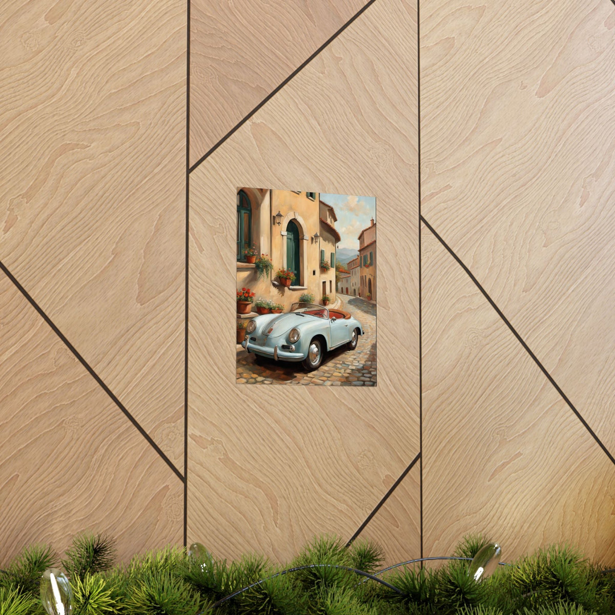 Vintage 1956 Porsche 356 Speedster Poster | Italian Village Street Wall Art | Impressionist European Classic Sports Car Fine Art Paper Print