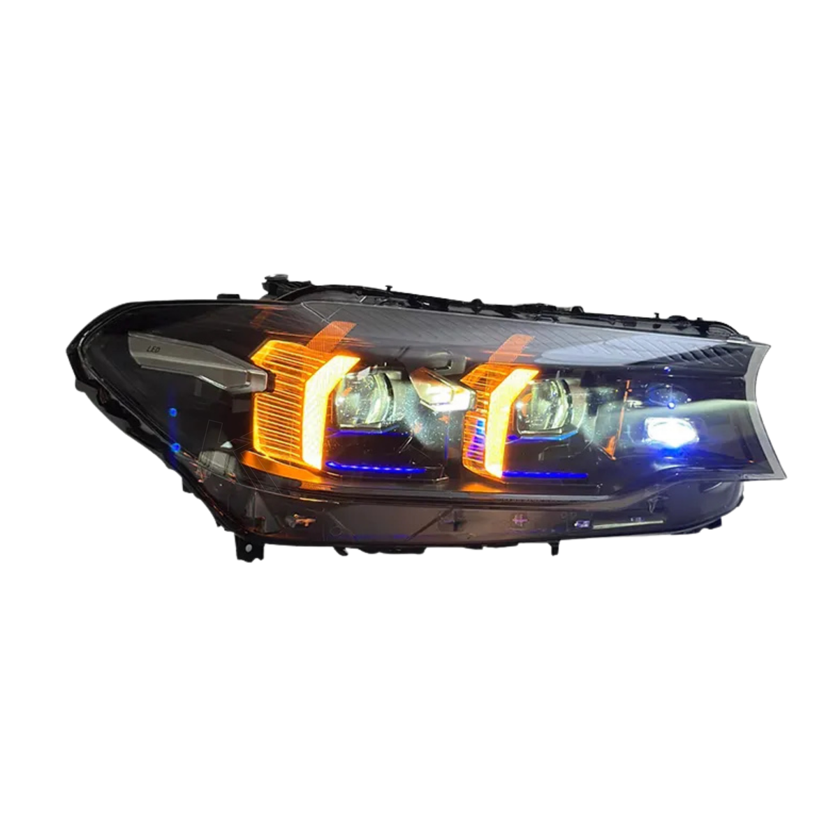 BMW 5 Series G30 G38 M5 Style Laser LED headlights by K2 Industries, showcasing sleek modern headlight design with LED lighting elements.