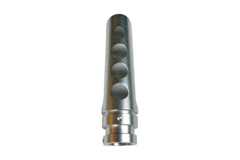BMW aluminum handbrake cover by K2 Industries, close-up view showing sleek metallic finish and textured grip surface.