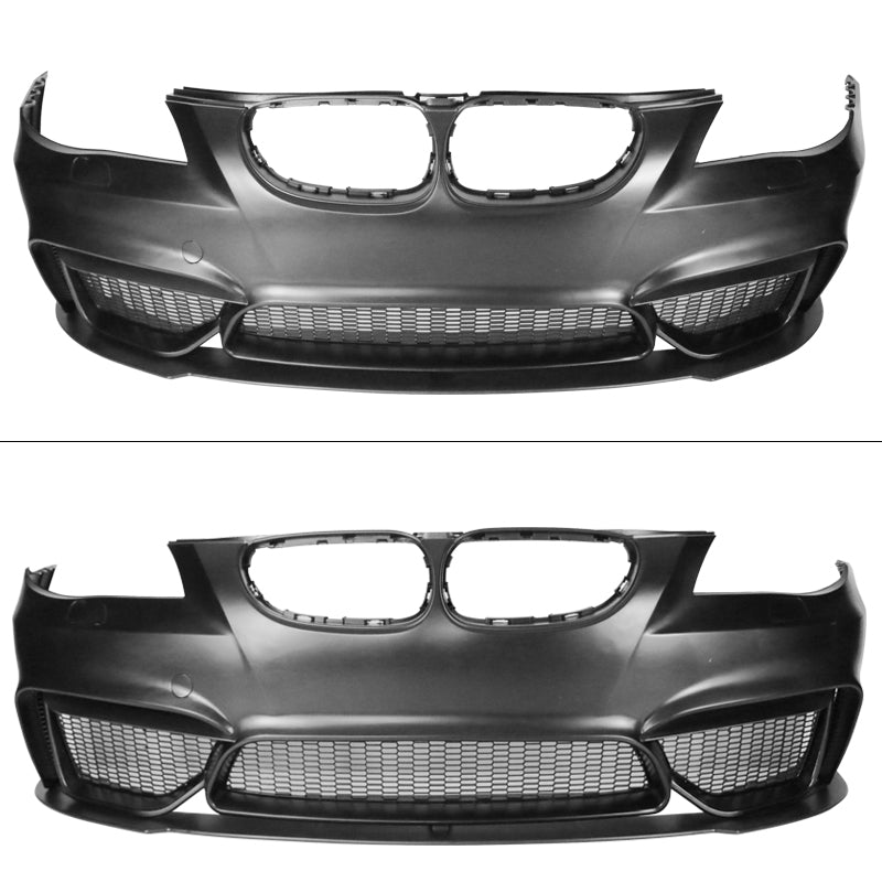 Unpainted 2004-2010 BMW E60 5 Series M4 style front bumper cover by K2 Industries, showcasing the sleek design and durable PP material.
