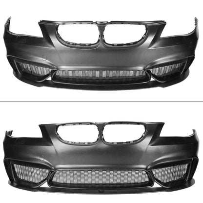 Unpainted 2004-2010 BMW E60 5 Series M4 style front bumper cover by K2 Industries, showcasing the sleek design and durable PP material.