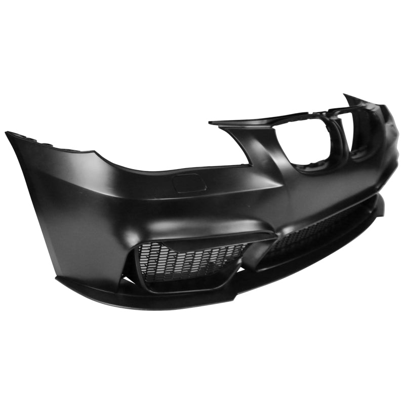 Unpainted black BMW E60 5 Series M4 style front bumper cover for 2004-2010 models, made by K2 Industries.