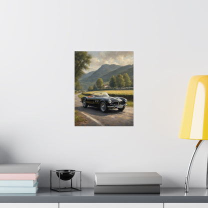 Vintage 1957 BMW 507 Roadster Poster | Countryside Mountain Road Wall Art | Impressionist European Classic Sports Car Fine Art Paper Print
