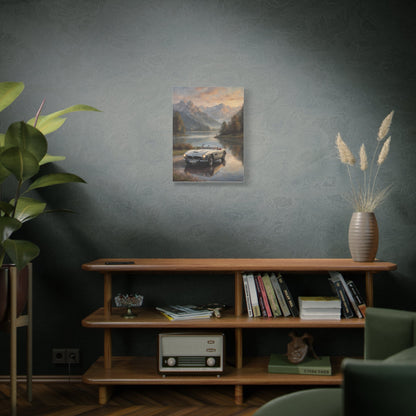 Vintage 1957 BMW 507 Roadster Canvas Wall Art | Alpine Lake Sunset Reflection Canvas Print | Impressionist Classic European Sports Car Art for Living Room & Office