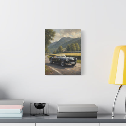 Vintage 1957 BMW 507 Roadster Canvas Wall Art | Countryside Mountain Road Canvas Print | Impressionist Classic European Sports Car Art for Living Room & Office