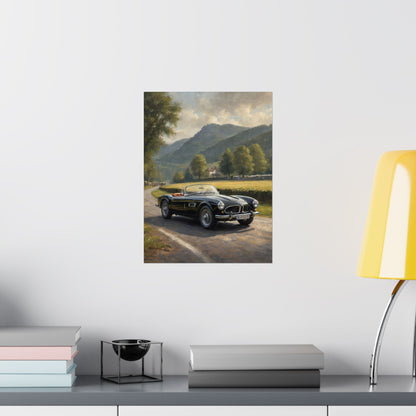Vintage 1957 BMW 507 Roadster Poster | Countryside Mountain Road Wall Art | Impressionist European Classic Sports Car Fine Art Paper Print