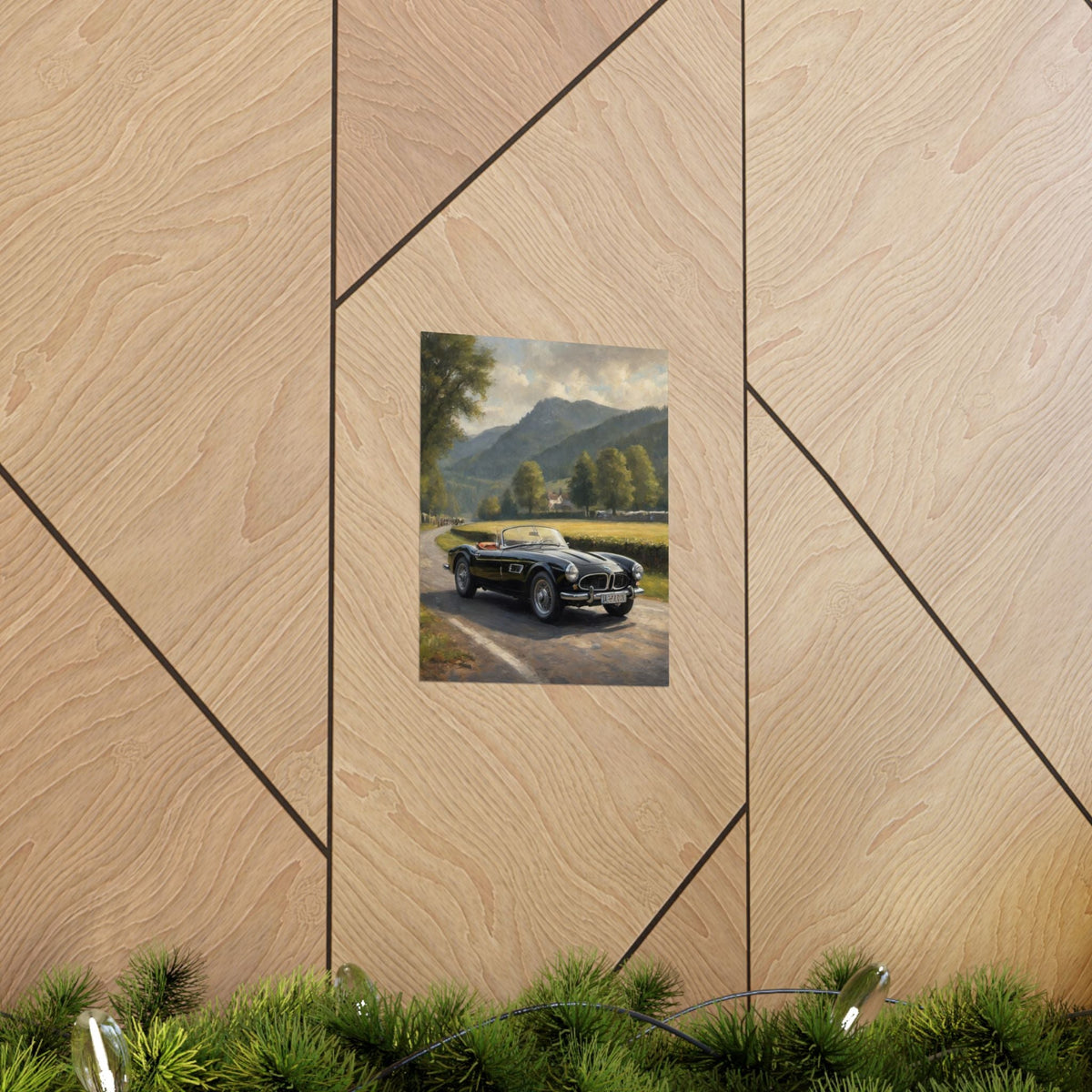 Vintage 1957 BMW 507 Roadster Poster | Countryside Mountain Road Wall Art | Impressionist European Classic Sports Car Fine Art Paper Print