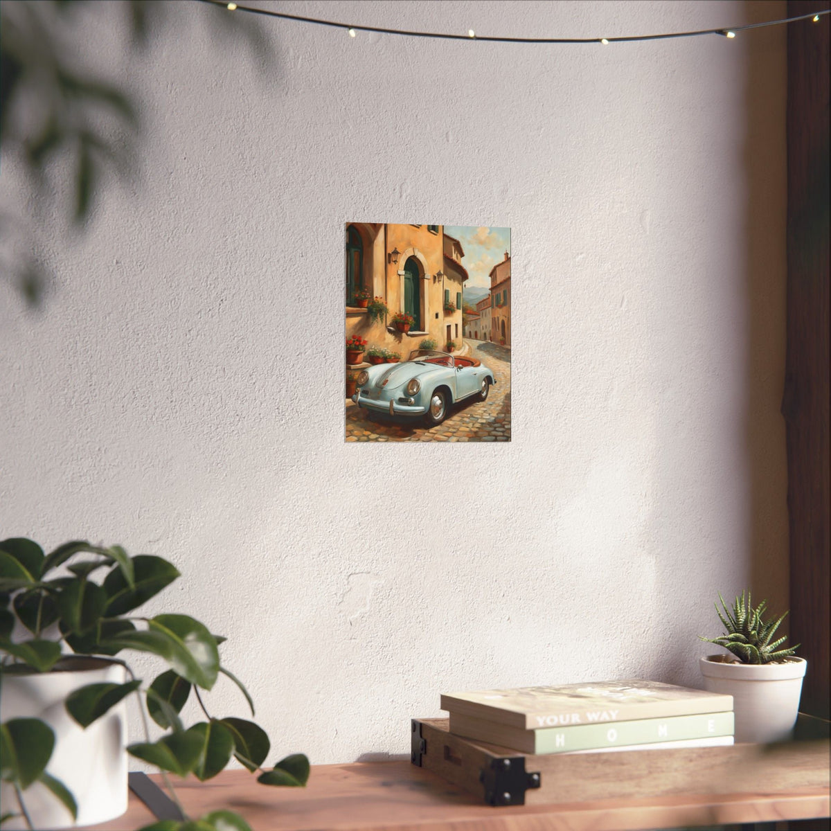Vintage 1956 Porsche 356 Speedster Poster | Italian Village Street Wall Art | Impressionist European Classic Sports Car Fine Art Paper Print