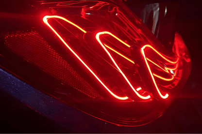 BMW 3 Series G20 G28 laser tail lights in red and smoked CSL style, designed by K2 Industries, for 2019-2024 models.