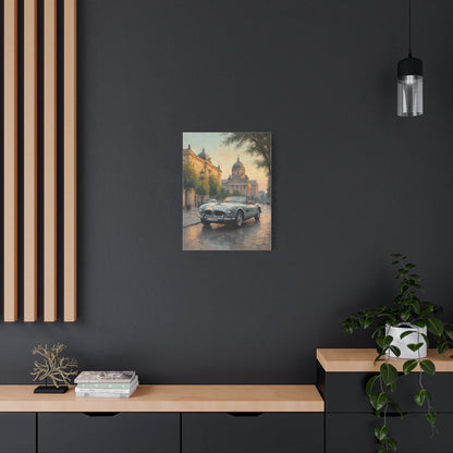 Vintage 1957 BMW 507 Roadster Canvas Wall Art | European City Boulevard Sunset Canvas Print | Impressionist Classic European Sports Car Art for Living Room & Office