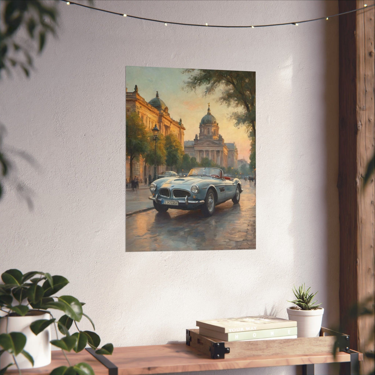 Vintage 1957 BMW 507 Roadster Poster | European City Boulevard Sunset Wall Art | Impressionist European Classic Sports Car Fine Art Paper Print