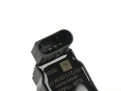 Genuine OEM VW Audi ignition coil for 1.5L engine, 2022-2026, showing the black coil with electrical connectors.