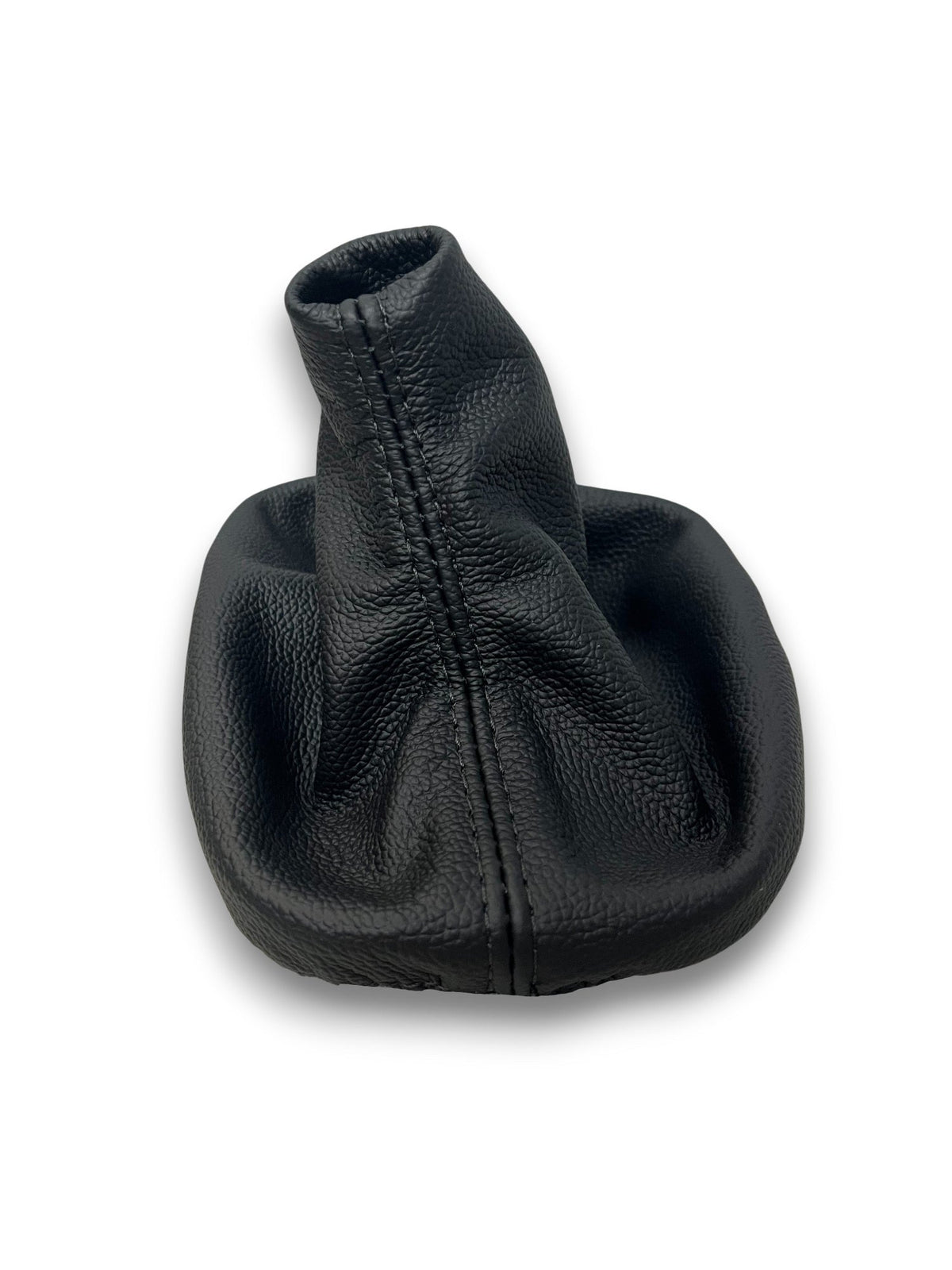 Black genuine top grain leather shift boot cover with retainer frame for BMW E36 E46 manual transmission, by JTS Custom Upholstery.