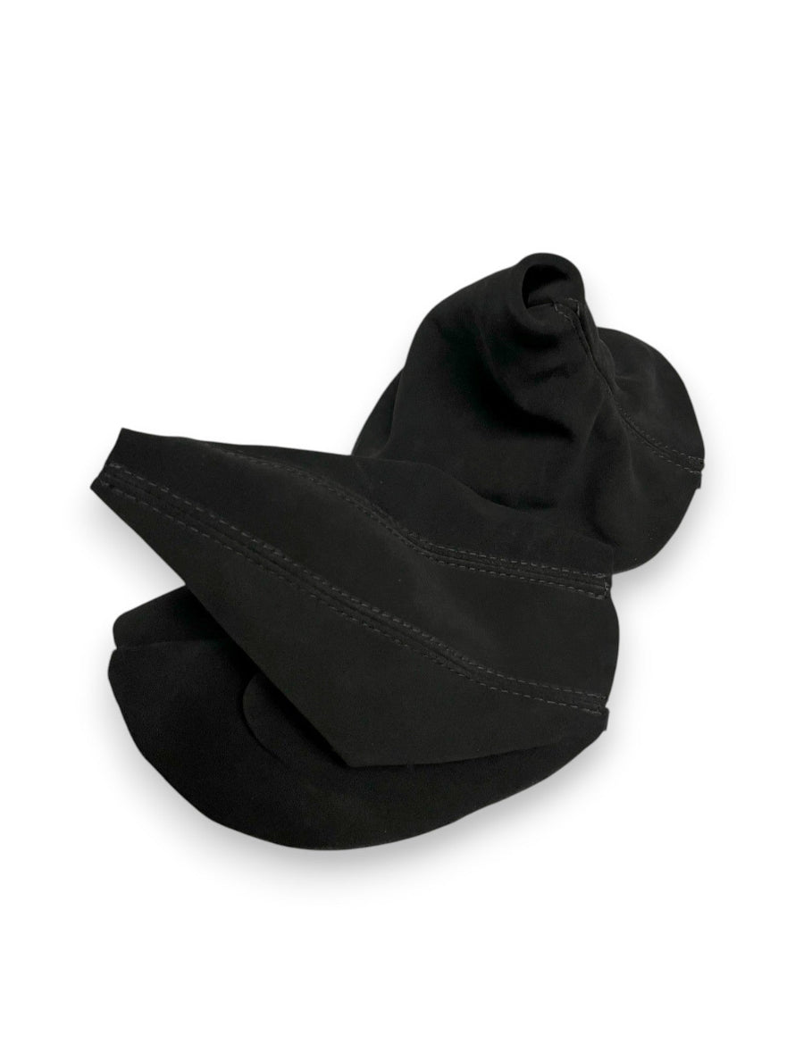 Genuine suede BMW E36 3 Series shift and parking brake boot cover, fits 1991-2004, by JTS Custom Upholstery.