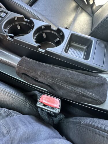 BMW E36 3 Series 1991-2005 genuine black suede shift and parking brake boot cover by JTS Custom Upholstery.