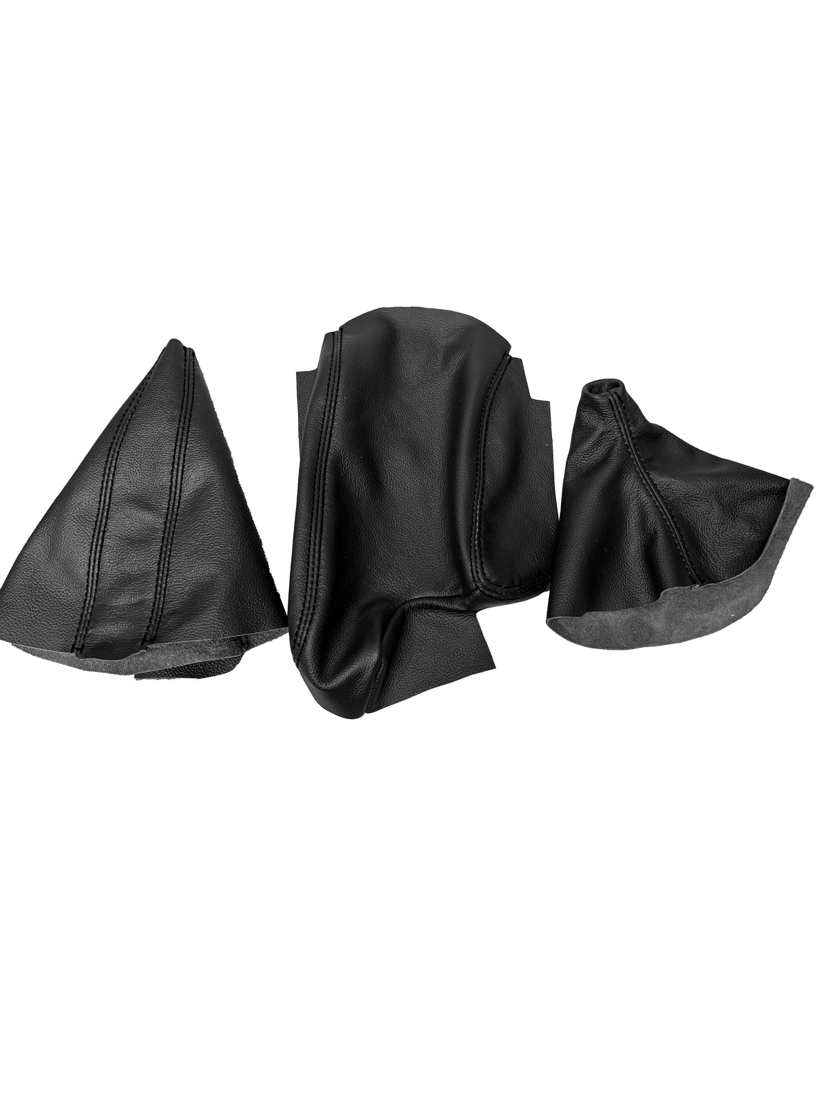 Genuine leather BMW E36 E46 3 Series center console armrest cover with shift and handbrake boot, black upholstery.