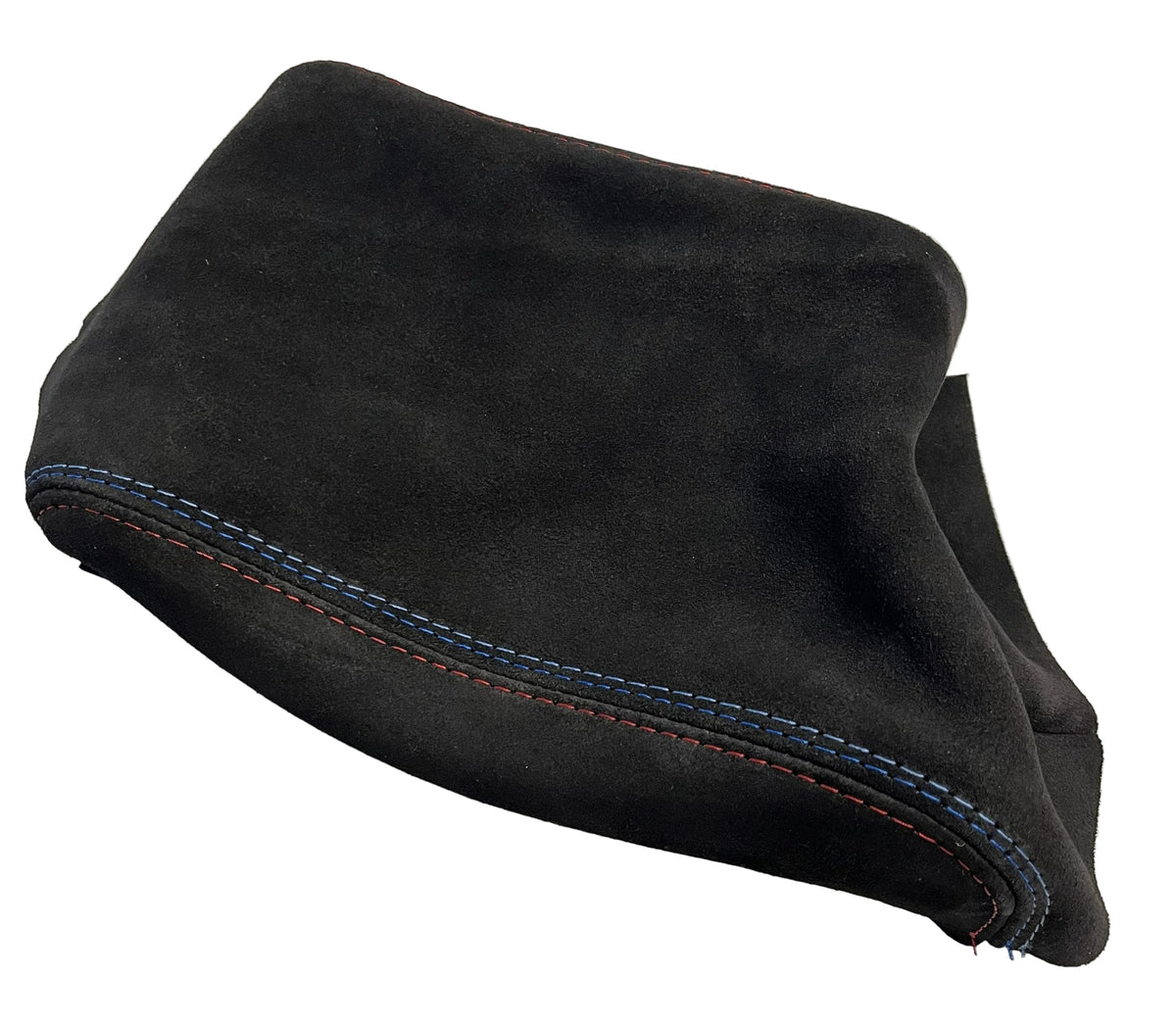 Leather and suede BMW E36 E46 center console armrest cover with stitching, designed for 1991-2005 models by JTS Custom Upholstery.
