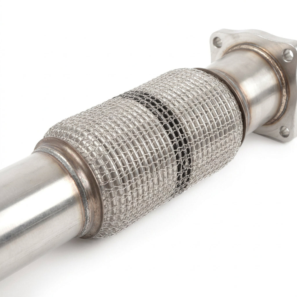Bayern Automotive exhaust for VW EA888 2.0L Gen 2 engine, model 1K0254512NX, showing the metallic exhaust pipe and fittings.