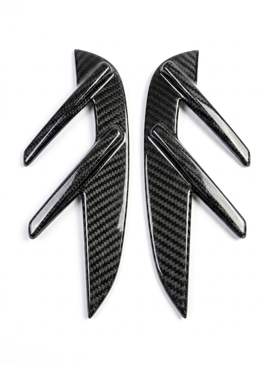 BMW 3/4 Series G80/G81/G82/G83 carbon fiber fender vents by K2 Industries, showcasing sleek, textured vent design on car fenders.
