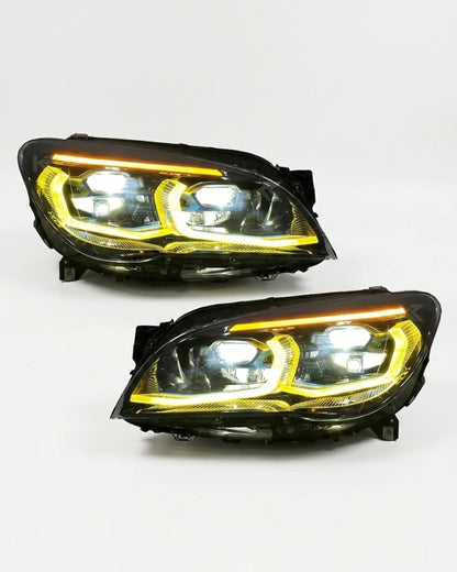 BMW 7 Series F02 G12 LED headlight assembly with dual-color yellow and white DRL, 2013-2015, by K2 Industries.
