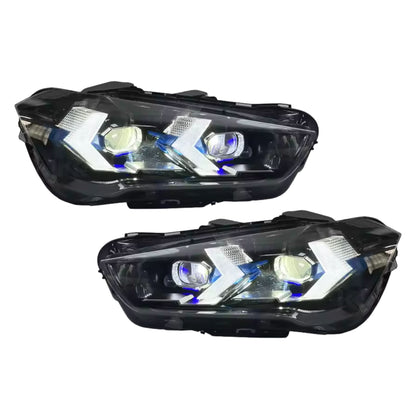 BMW X1 F48 arrow style LED headlights by K2 Industries, showing sleek headlight assembly with LED light strips and clear lenses.